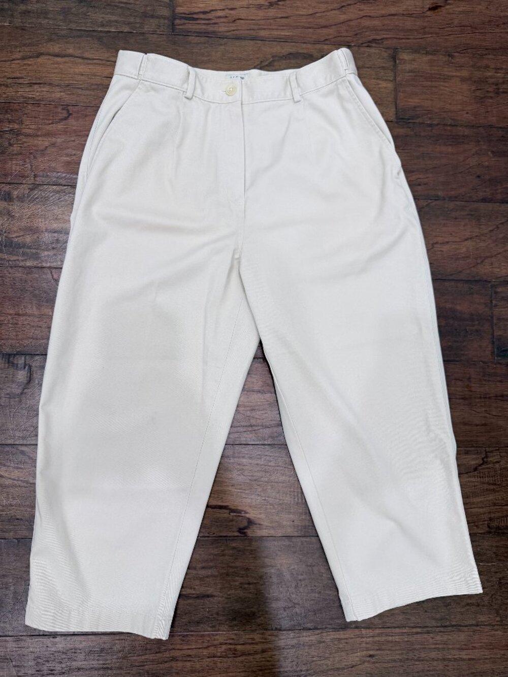 L.L.Bean Original Fit Petite 12 Ivory Cropped Capri Chino Pants Cotton
